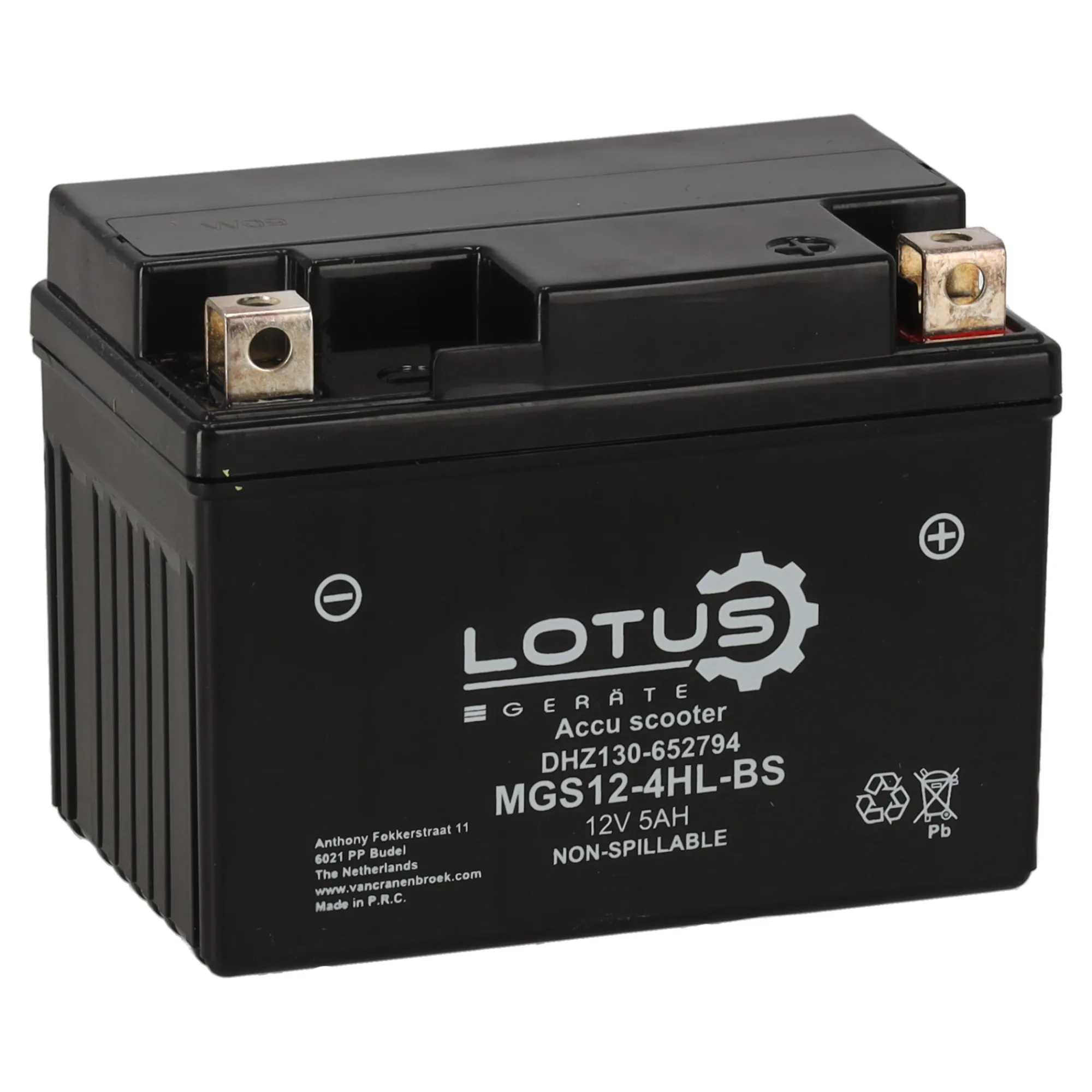 Lotus Accu'S>Accu scooter 12V 5AH MGS12-4HL-BS