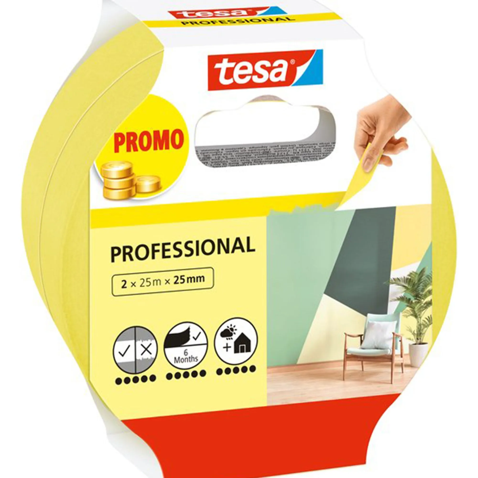 Tesa Verfspullen>Afplakband indoor 25mmx25M 2st