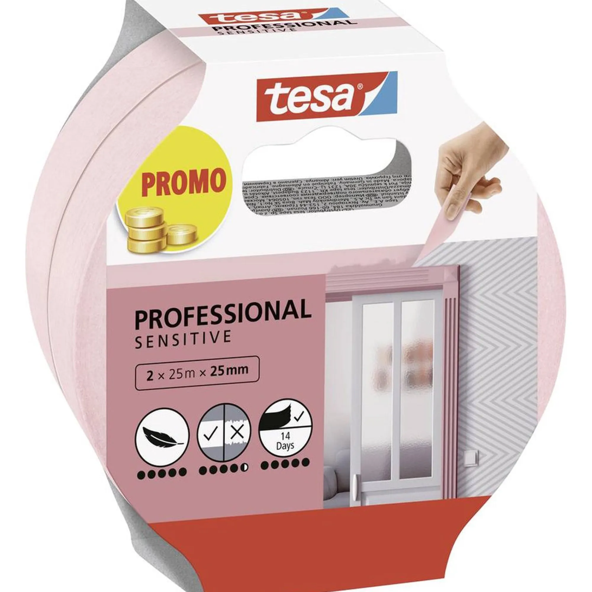 Tesa Verfspullen>Afplakband sensitive 25mmx25M 2st