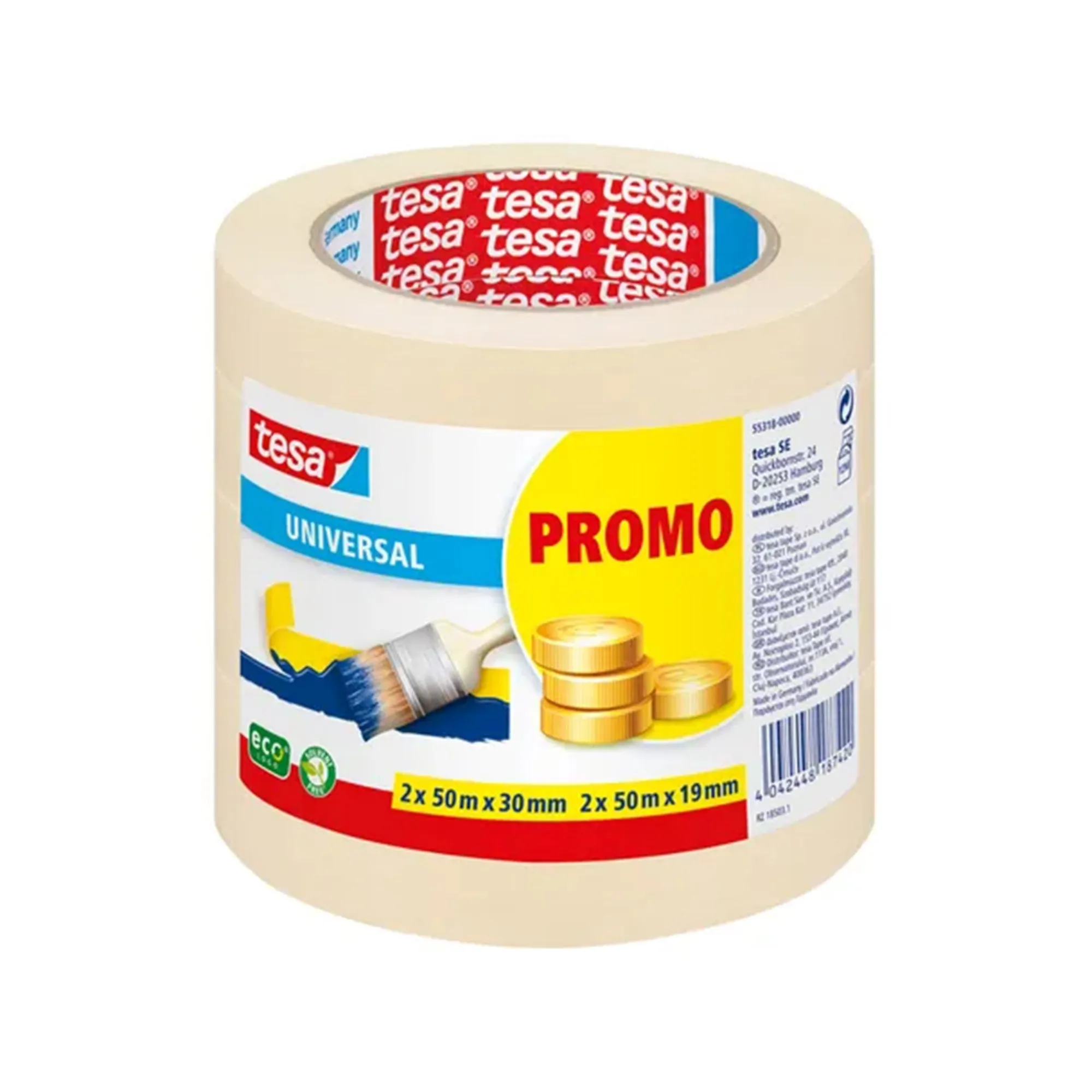 Tesa Verfspullen>Afplakband uni 19mmx50M+30mmx50M