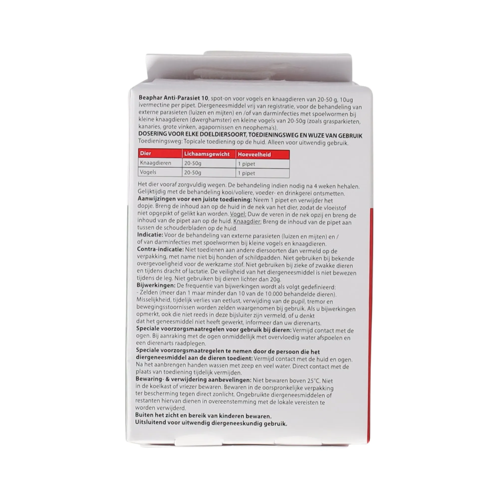 Beaphar Knaagdierverzorging>Anti-parasiet 10 knaag/vogel 20-50g 2st
