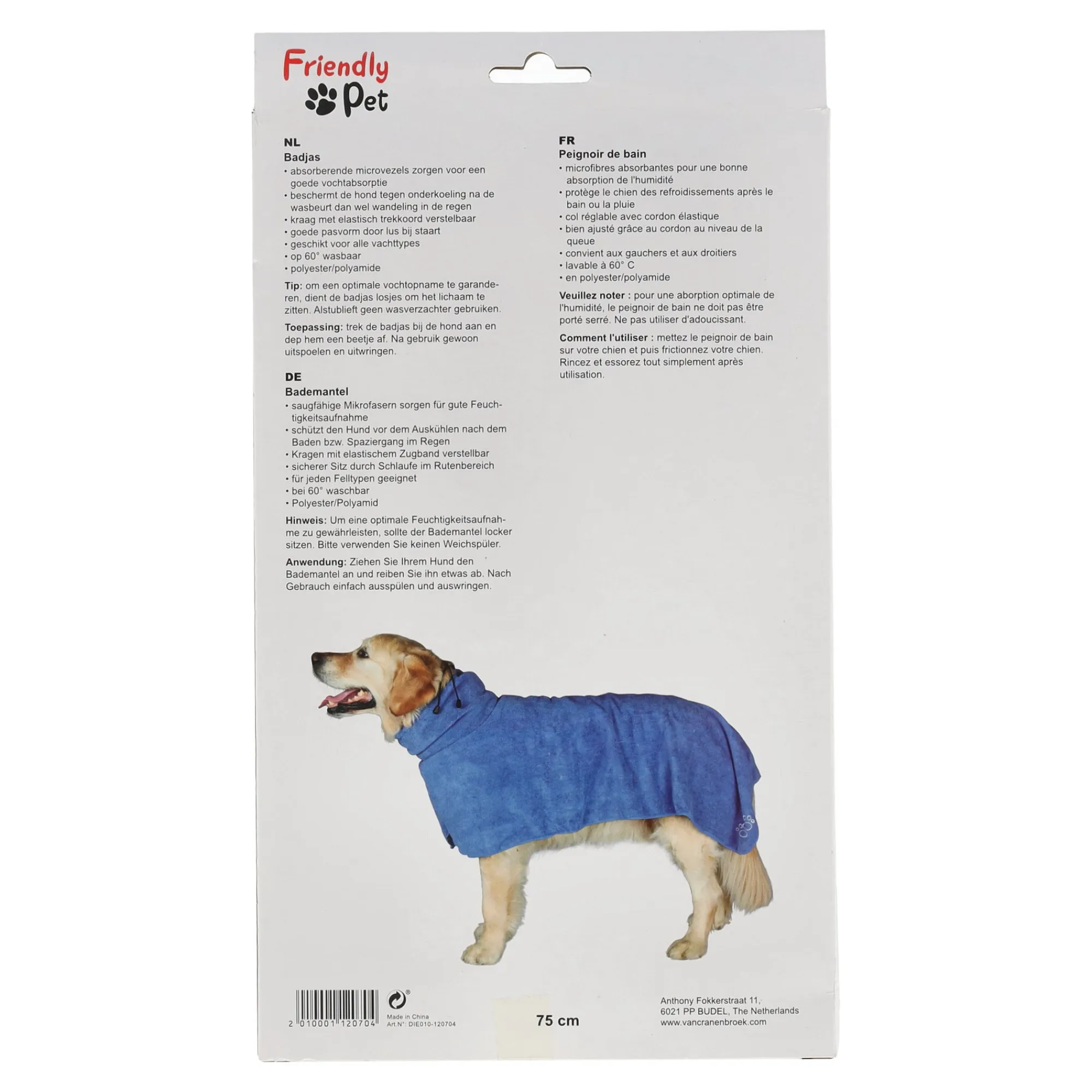 Friendly Pet Hondenverzorging>Badmantel hond blauw XL 75cm