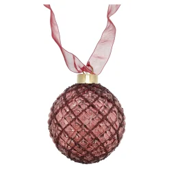 O'malley Kerstballen>Bal met lint burgundy 10 cm 15 LED-warm wit