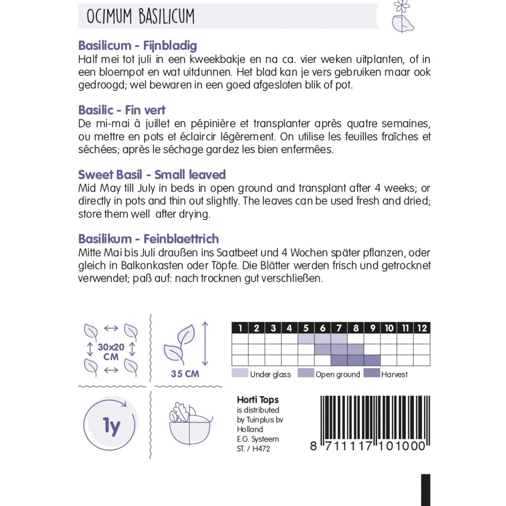 Horti Tops Moestuin>Basilicum fijnbladig zaad