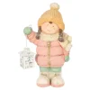 Kerstdecoratie>Beeld kind roze lantaarn 43 cm