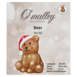 O'malley Kerstdecoratie>Beer zittend acryl 18cm 30LED