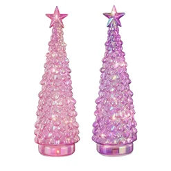 Mica Decorations Kerstdecoratie>Boom glas roze lila LED 28cm