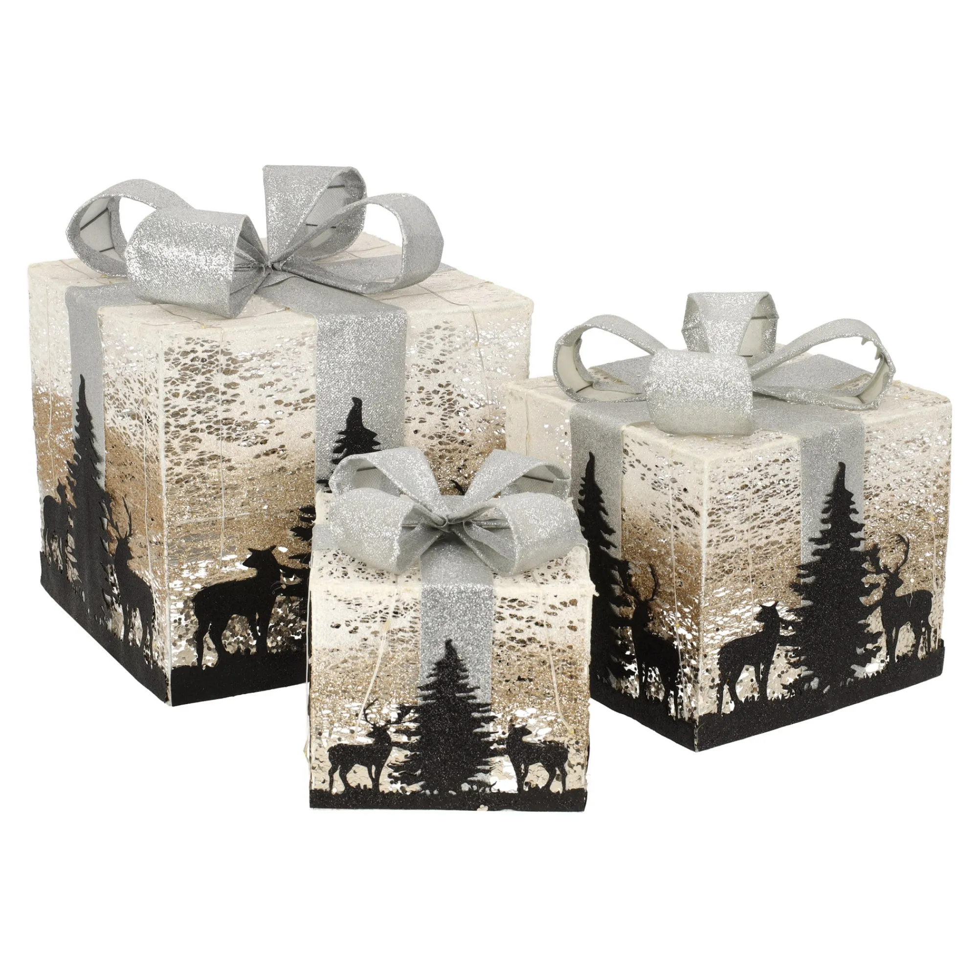 Kerstdecoratie|Kerstverlichting>Cadeauset LED bomen rose zilver 3-delig