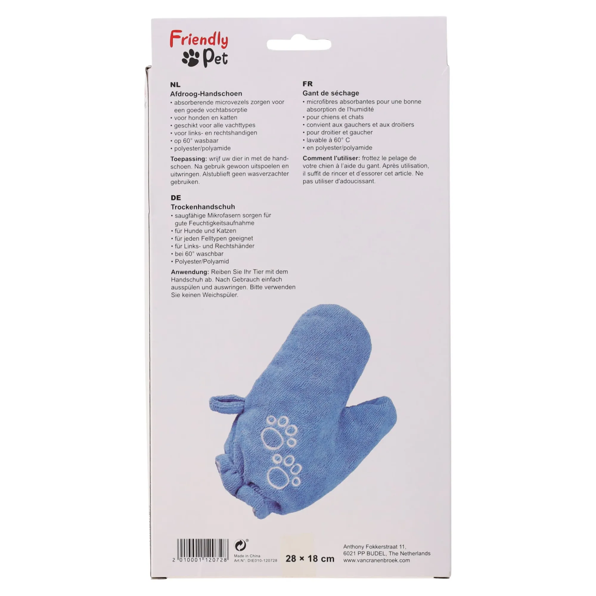 Friendly Pet Hondenverzorging>Drooghandschoen hond blauw 28x18cm