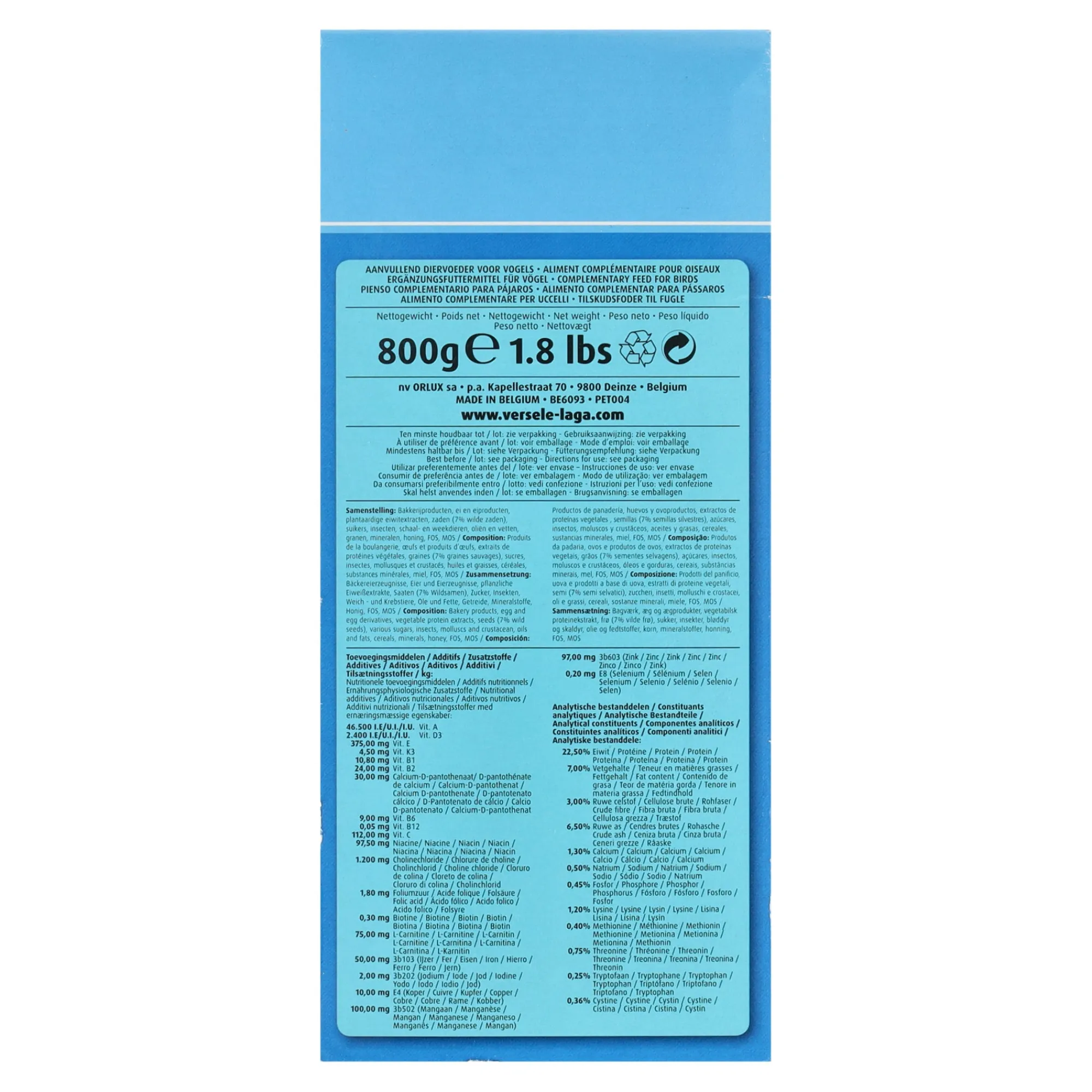 Versele Laga Vogelvoer>Eivoer dr wildzang 800gr Orlux
