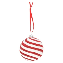 Kerstballen|Kerstdecoratie>Hanger bal snoep rood 8 cm