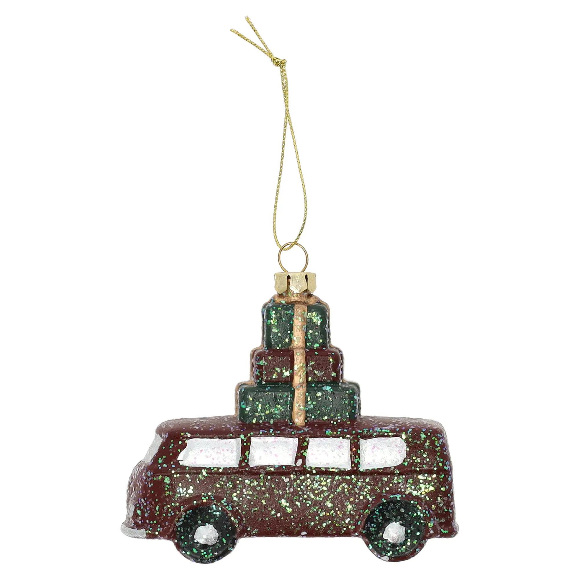 Kerstdecoratie|Kerstballen>Hanger bus rood groen 11 x 11 cm