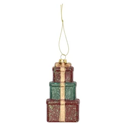 Kerstdecoratie|Kerstballen>Hanger cadeau rood groen 6 x 10 cm