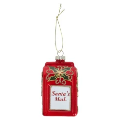 Kerstballen|Kerstdecoratie>Hanger glas brievenbus santa rood