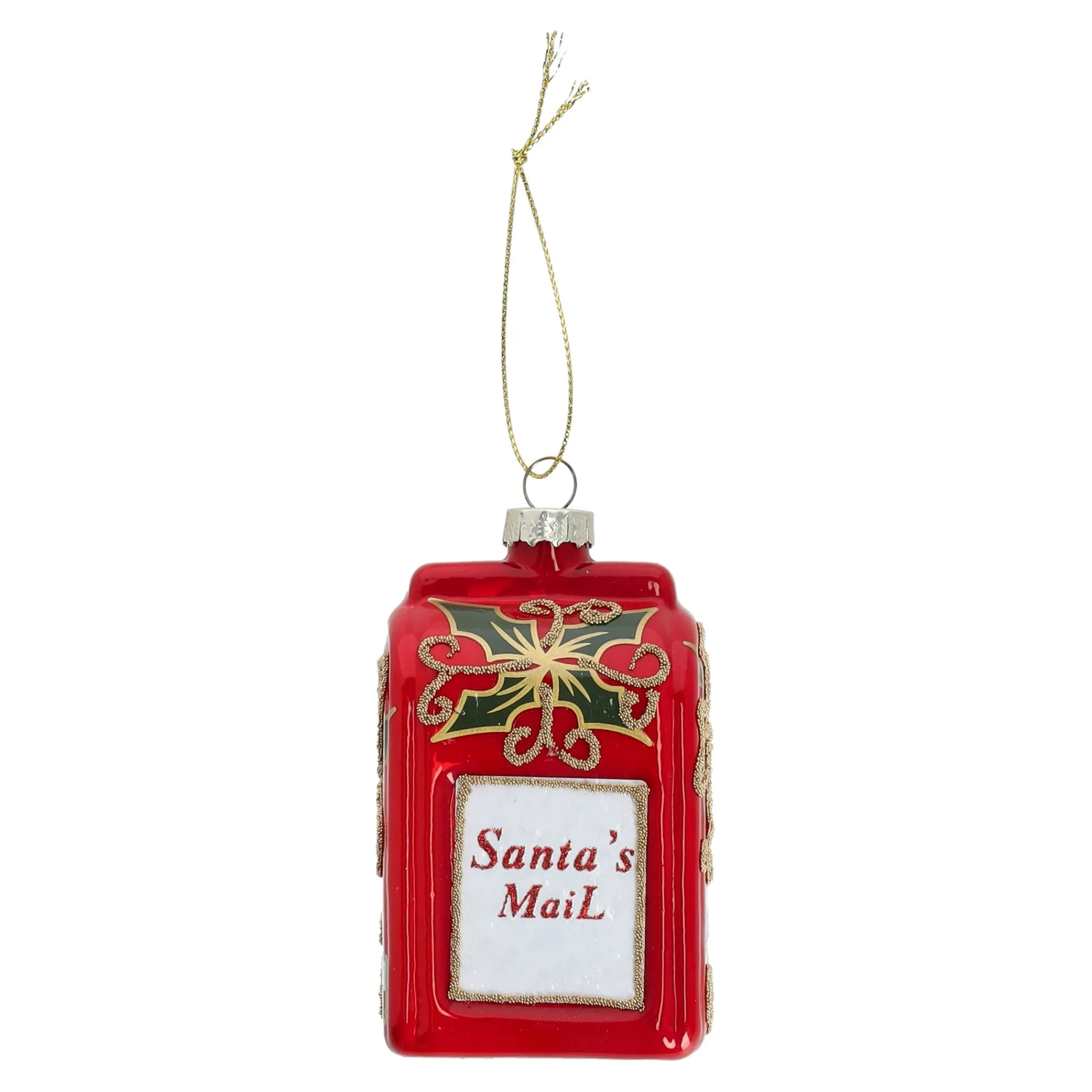 Kerstballen|Kerstdecoratie>Hanger glas brievenbus santa rood