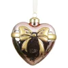 Decoris Kerstdecoratie|Kerstballen>Hanger glas hart strik roze 8 cm