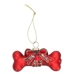Kerstballen|Kerstdecoratie>Hanger glas hondenbot rood