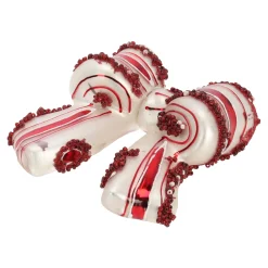 Kerstballen|Kerstdecoratie>Hanger glas strik 10 cm rood wit