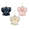 Decoris Kerstdecoratie|Kerstballen>Hanger glas strik blauw wit 8 cm