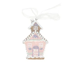 Kerstdecoratie|Kerstballen>Hanger huis gingerbread roze 10 cm