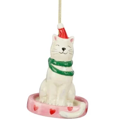 Kerstdecoratie|Kerstballen>Hanger kat wit 10 cm