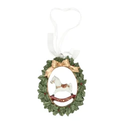 Kerstballen|Kerstdecoratie>Hanger krans hobbelpaard groen 9 cm