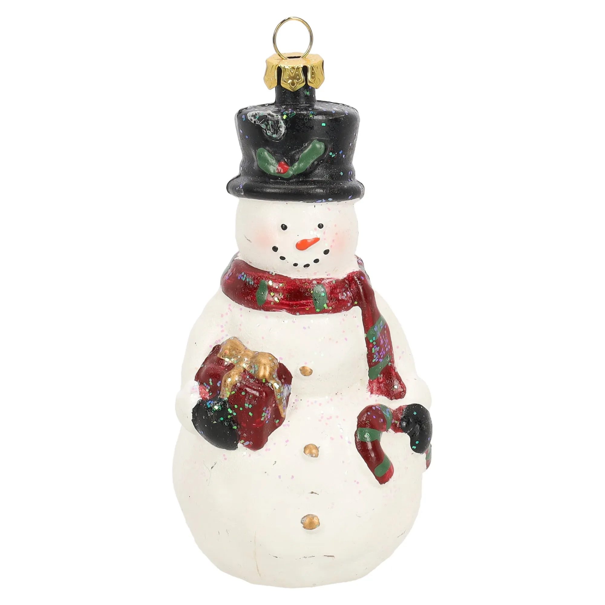 Kerstdecoratie|Kerstballen>Hanger sneeuwman cadeau 6 x 11 cm