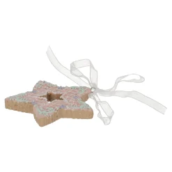 Kerstdecoratie|Kerstballen>Hanger ster gingerbread roze 8 cm