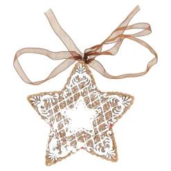 Kerstballen|Kerstdecoratie>Hanger ster gingerbread wit 8 cm