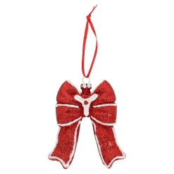 Kerstballen|Kerstdecoratie>Hanger strik rood wit 9 x 11 cm
