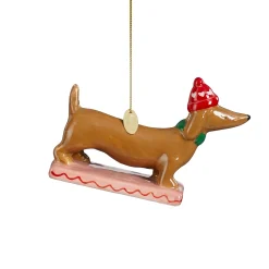Mica Decorations Kerstballen|Kerstdecoratie>Hanger teckel bruin 12x8cm