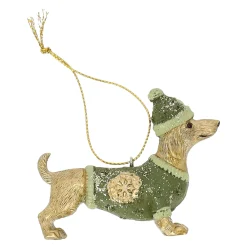 Kerstballen|Kerstdecoratie>Hanger teckel groen 7 cm