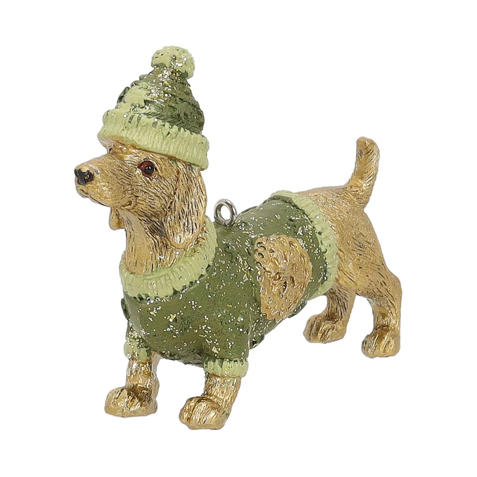 Kerstballen|Kerstdecoratie>Hanger teckel groen 7 cm