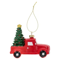 Kerstdecoratie|Kerstballen>Hanger truck boom rood 11 x 9 cm