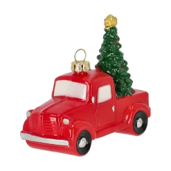 Kerstdecoratie|Kerstballen>Hanger truck boom rood 11 x 9 cm