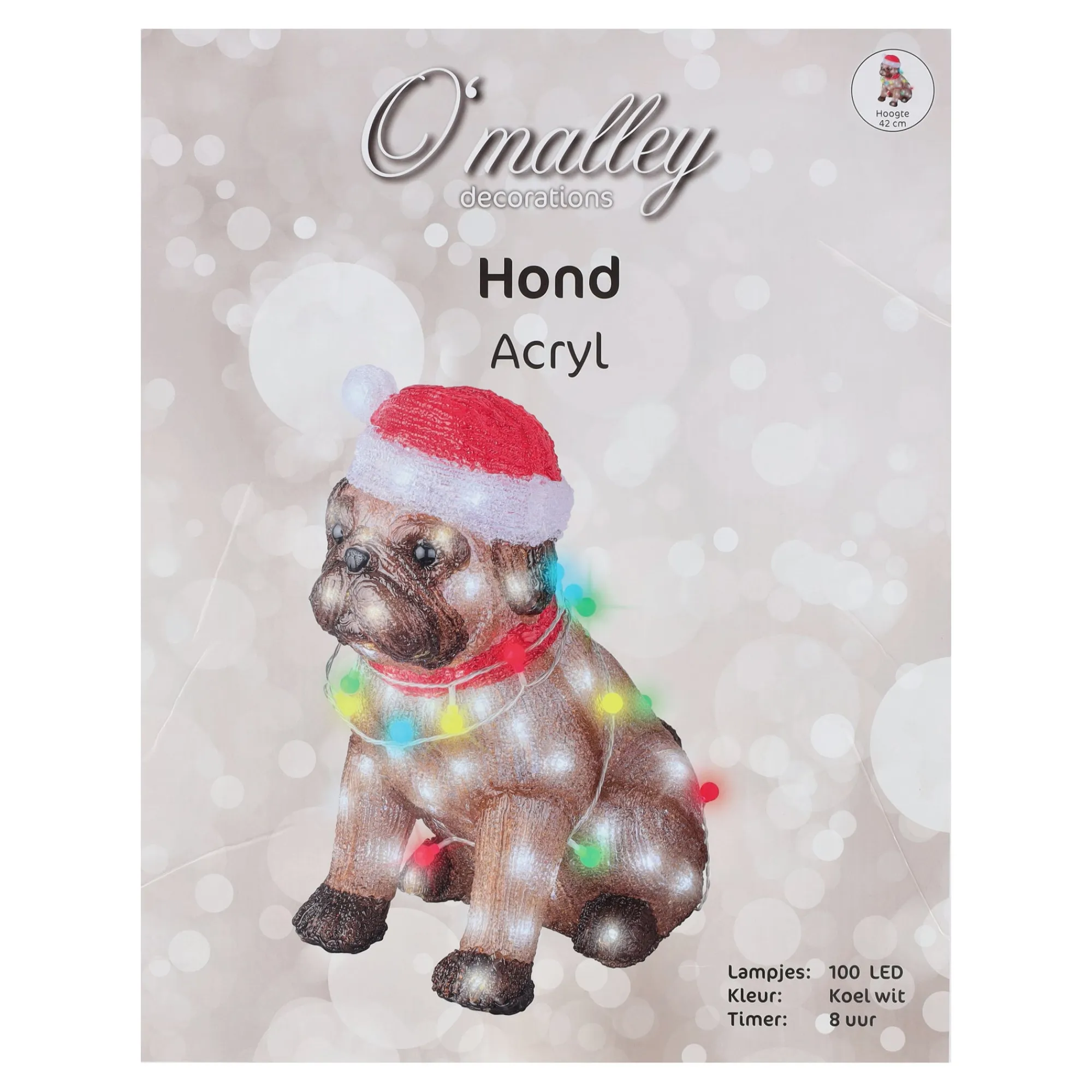 O'malley Kerstdecoratie>Hond met kerstverlichting acryl 42cm 100LED