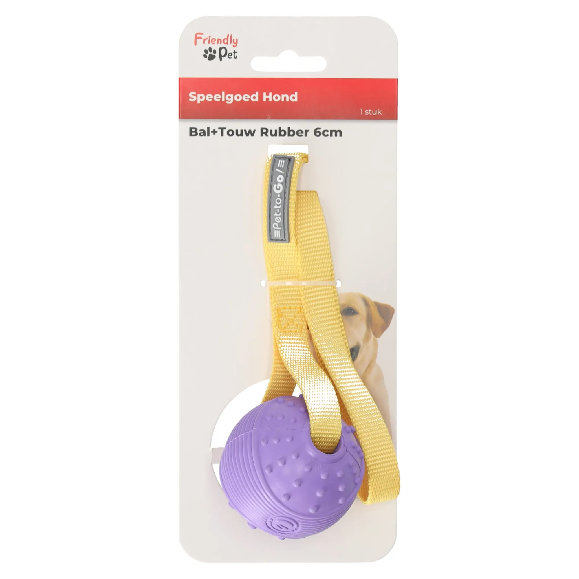Friendly Pet Hondenspeelgoed>Hondenspeelgoed bal rubber+touw 6cm