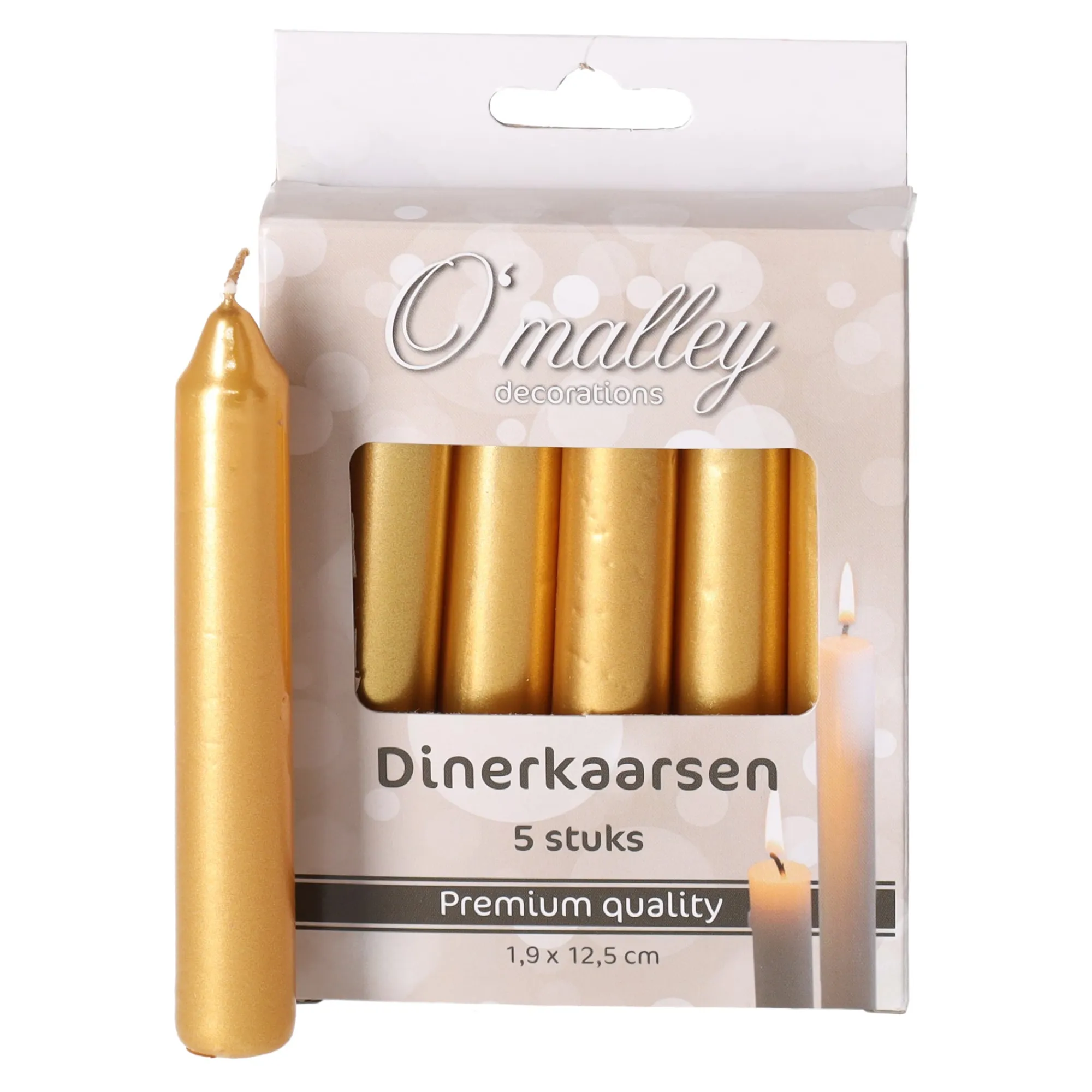 O'malley Kaarsen>Kaars Diner 12 cm Goud 5 Stuks