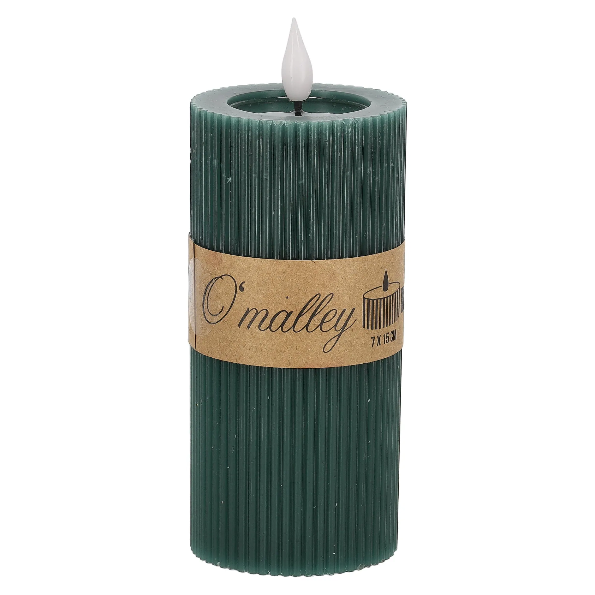 O'malley Kaarsen>Kaars rib melt LED 7 x 15 cm donkergroen