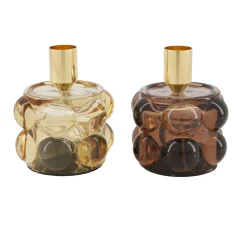 Natural Collections Woondecoratie>Kaarshouder glas bruin 8 x 10 cm 2 assorti