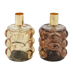 Natural Collections Woondecoratie>Kaarshouder glas bruin 8 x 12 cm 2 assorti