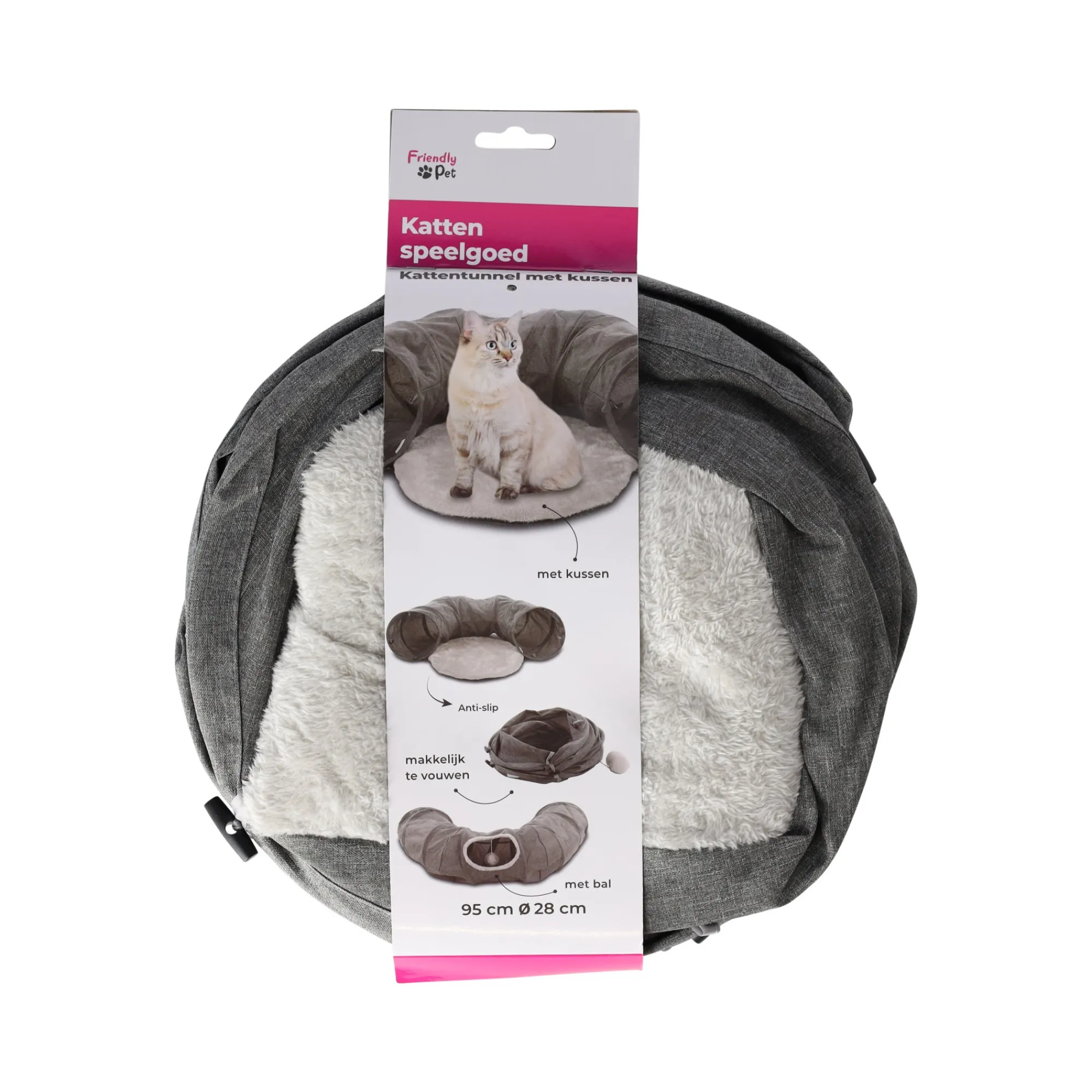 Friendly Pet Kattenspeeltjes>Kattentunnel + kussen Gotar grijs 95cm FP