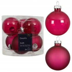 Decoris Kerstballen>Kerstbal glas glans mat festive pink 6 cm 6st.