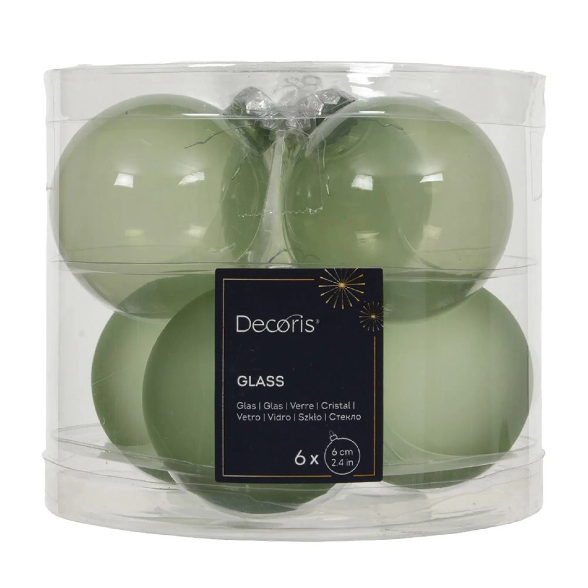Decoris Kerstballen>Kerstbal glas glans mat matcha 6 cm 6st.