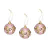 Decoris Kerstballen>Kerstbal glas strik roze 8 cm 3st.