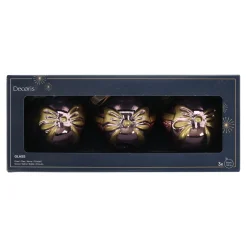 Decoris Kerstballen>Kerstbal glas strik roze 8 cm 3st.