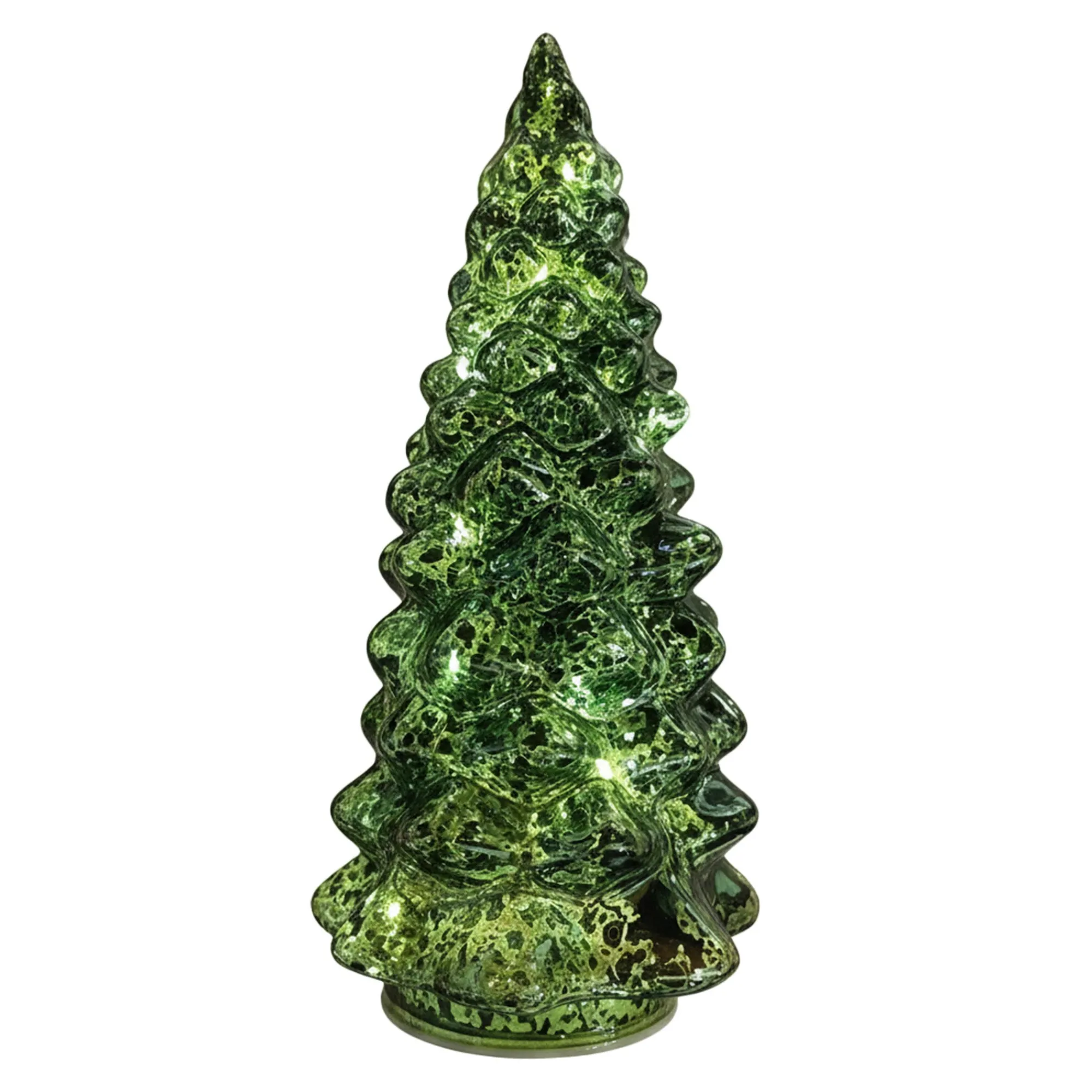 O'malley Kerstdecoratie>Kerstboom groen glas 19 cm met LED-lampjes