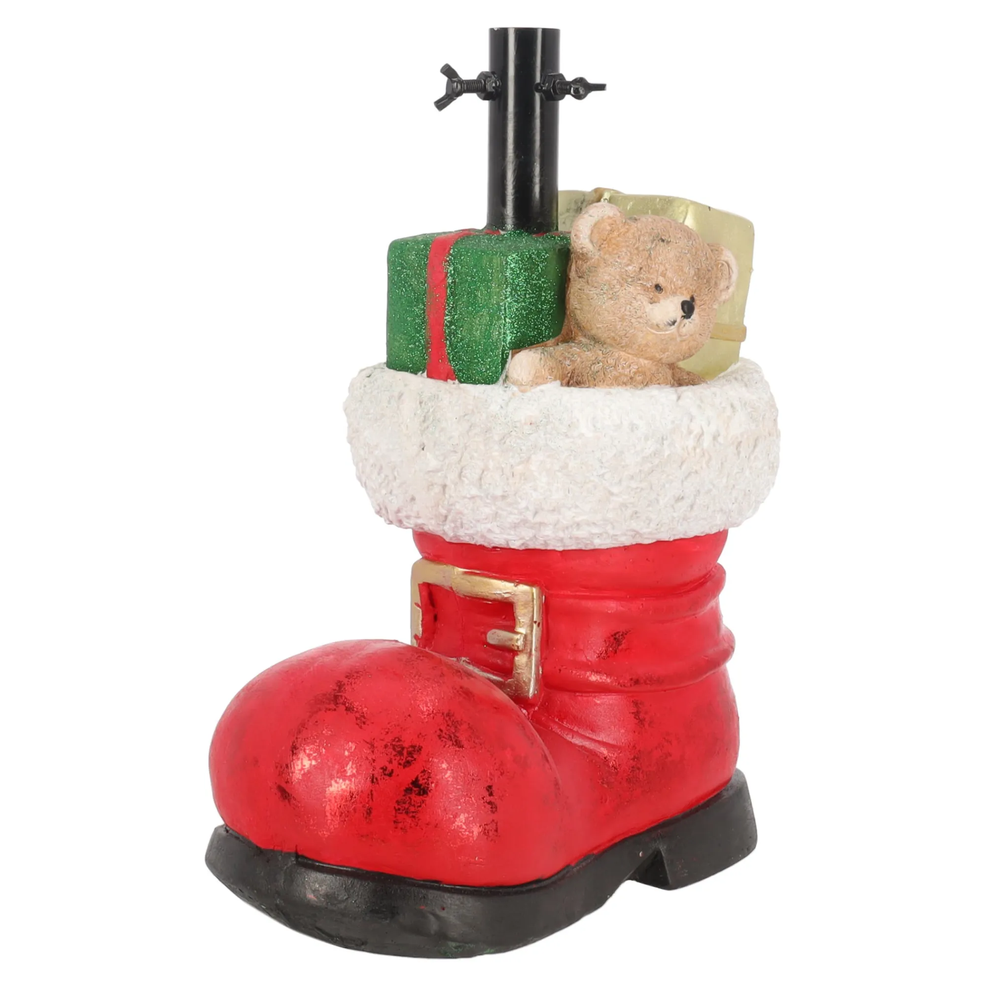 Kerstbomen>Kerstboomvoet laars met beer