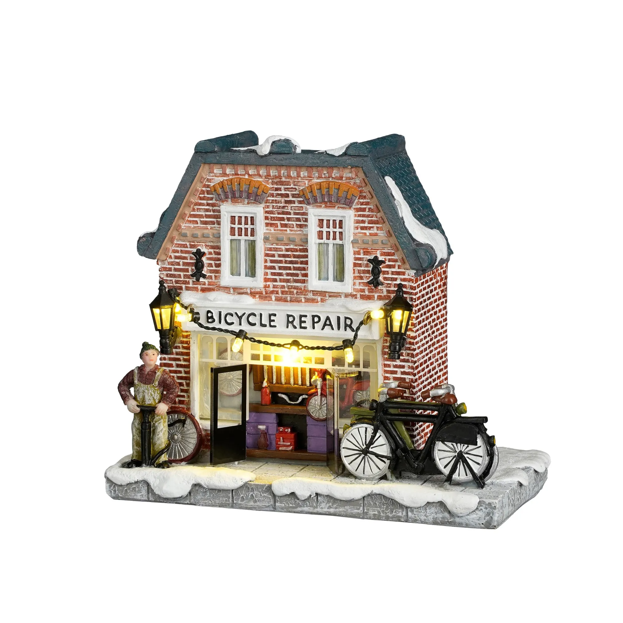 Luville Kerstdorp>Kerstdorp Fietsenmaker 16x8x14cm
