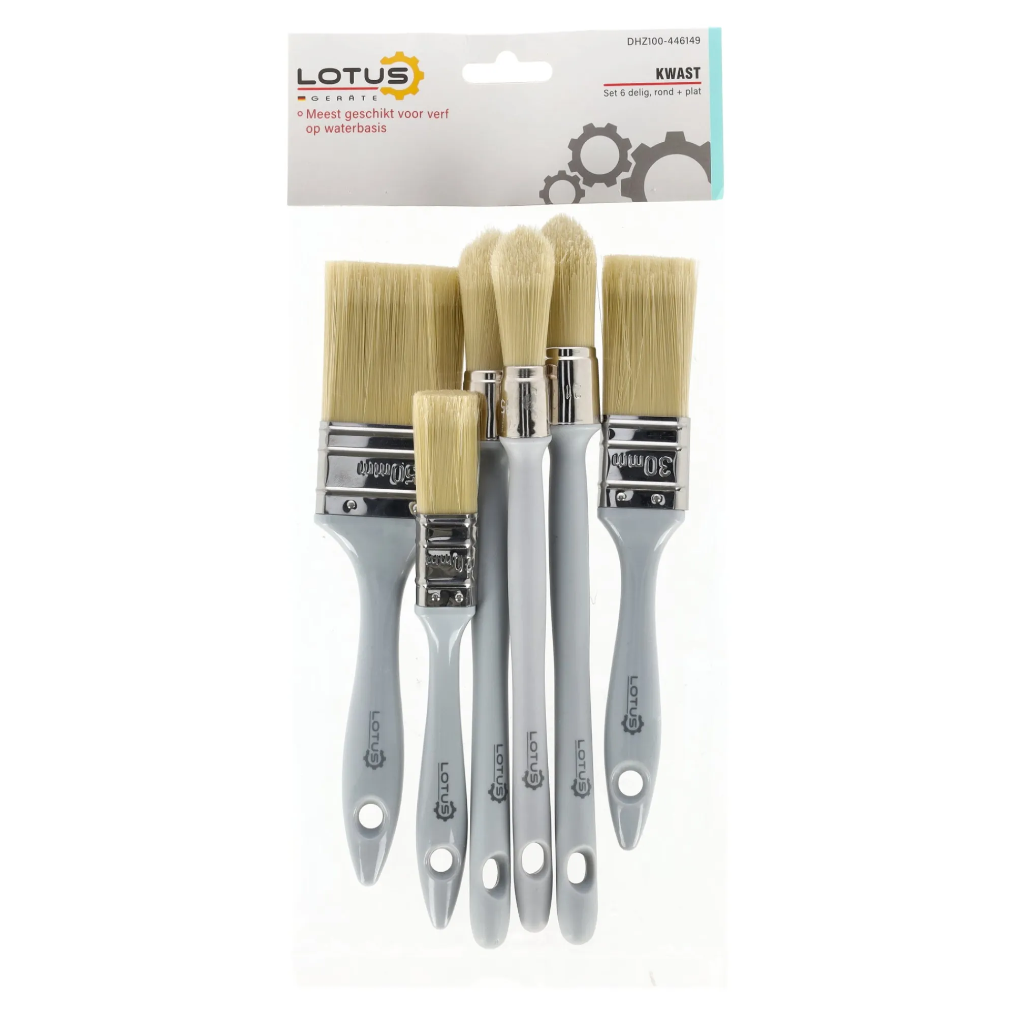 Lotus Verfspullen>Kwast rond en plat 6-delige set waterbasis